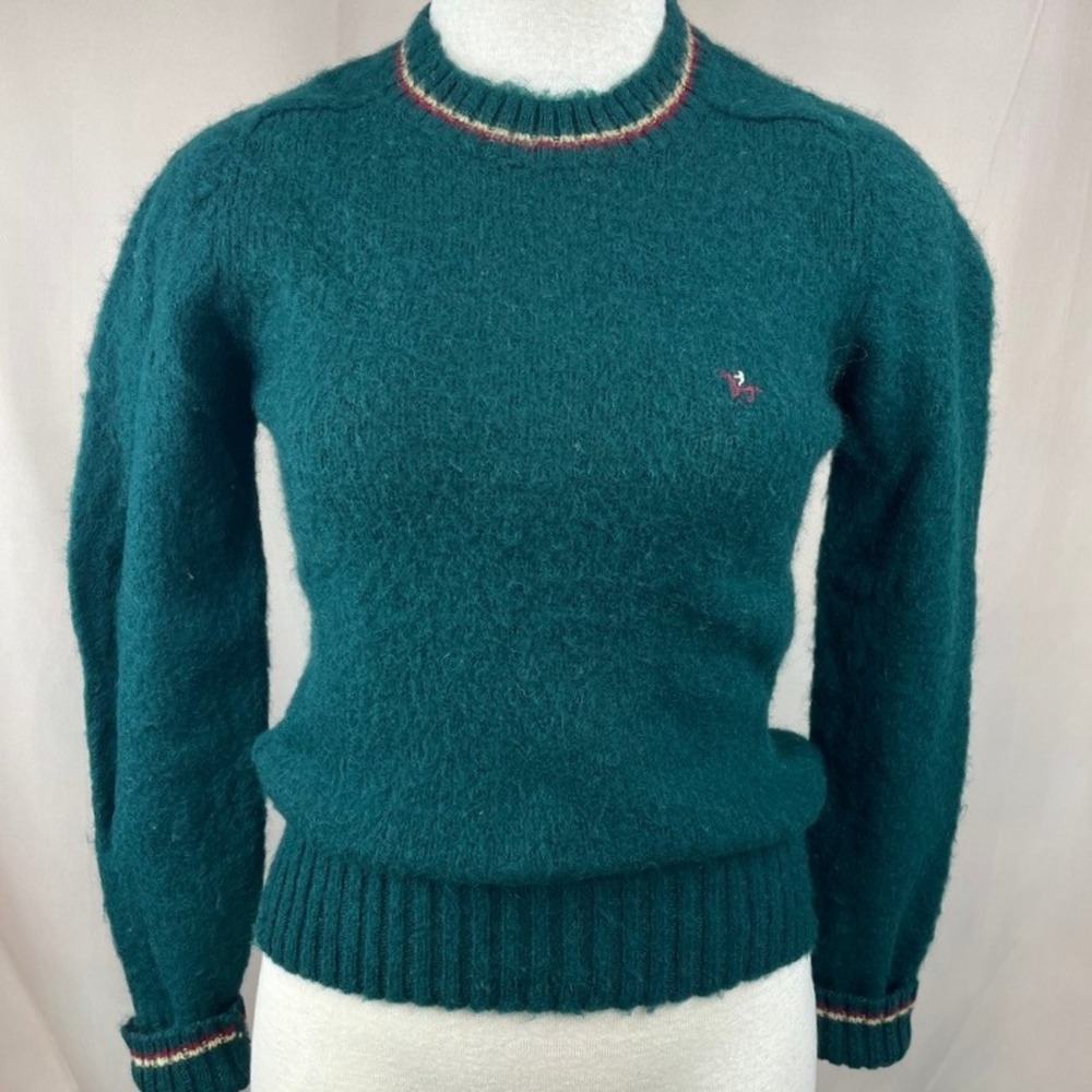 Vintage 80s Womens Sweater (S)‎ HUNTERS RUN Wool Preppy Pony Norm Green jumper